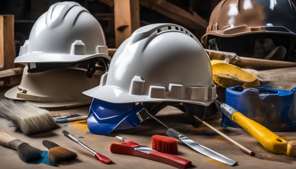 Veilig werken met NSBK-helmen op tafel.